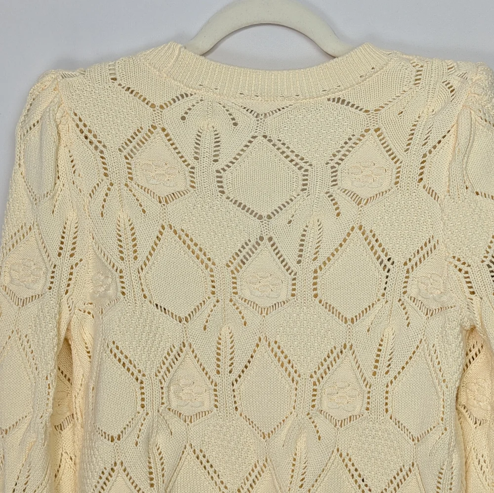 CHELSEA & VIOLET Pointelle Knit Floral Embroidered Button Front Cardigan Sweater - Picture 6 of 12